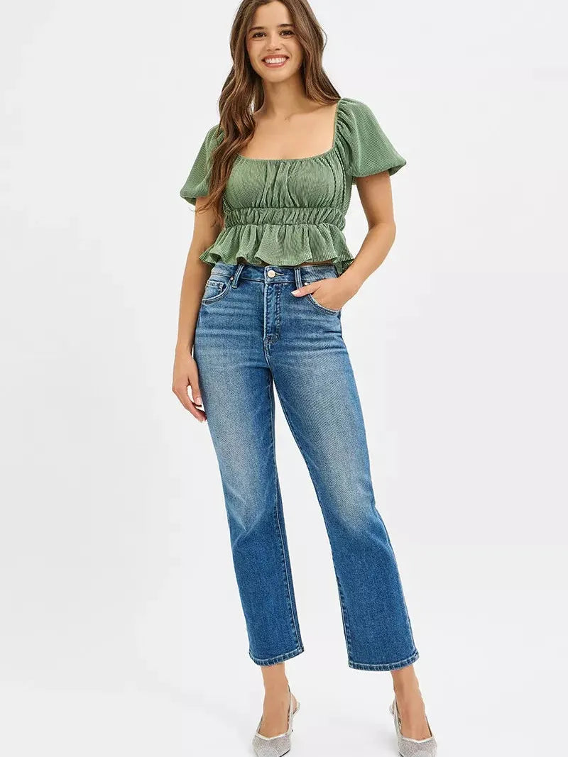Risen Twilight Haze Tummy Control High Rise Cropped Jeans-Women's Jeans-Shop Z & Joxa