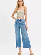 Risen Twist and Turn Tummy Control Mid Rise Crop Wide Front Slit Jeans-Women's Jeans-Shop Z & Joxa