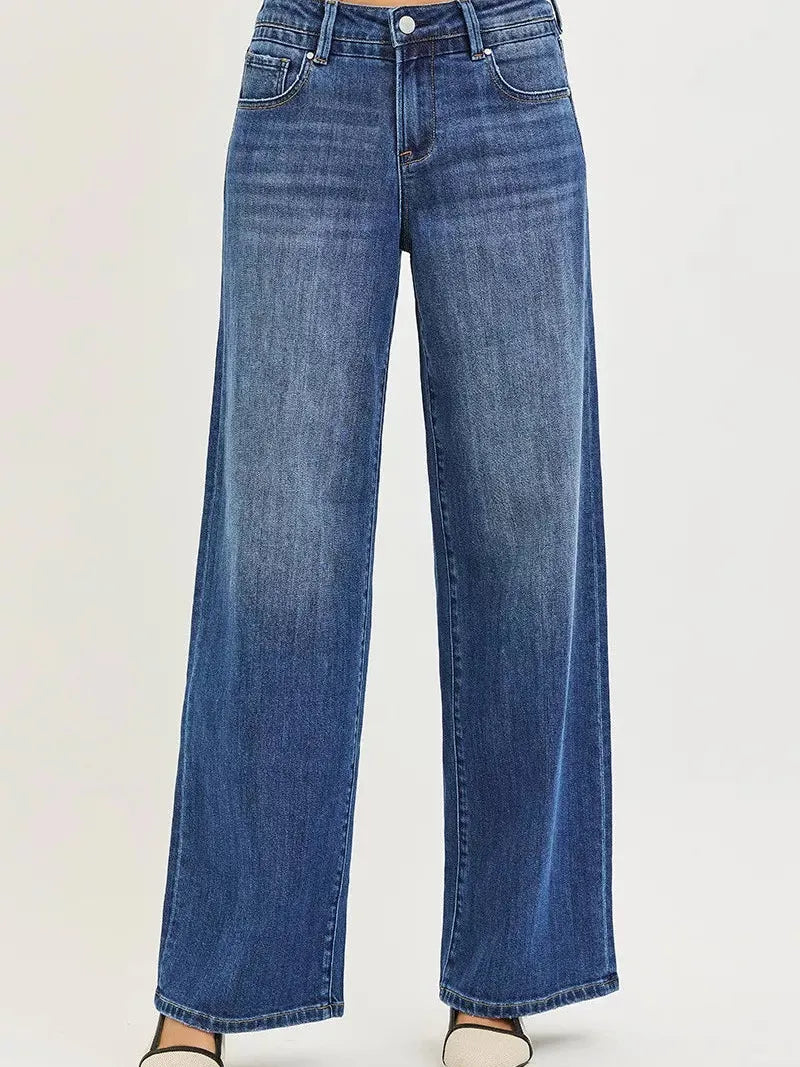 Risen Urban Bamboo Slouchy Baggy Wide Leg Jeans Dark Stone-Women's Jeans-Shop Z & Joxa