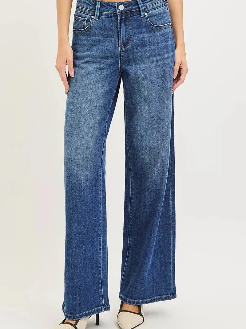 Risen Urban Bamboo Slouchy Baggy Wide Leg Jeans Dark Stone-Women's Jeans-Shop Z & Joxa