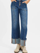 Risen Urban Drift High Rise Crop Wide Straight Cuffed Jeans-Women's Jeans-Shop Z & Joxa