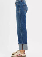 Risen Urban Drift High Rise Crop Wide Straight Cuffed Jeans-Women's Jeans-Shop Z & Joxa