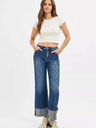 Risen Urban Drift High Rise Crop Wide Straight Cuffed Jeans-Women's Jeans-Shop Z & Joxa
