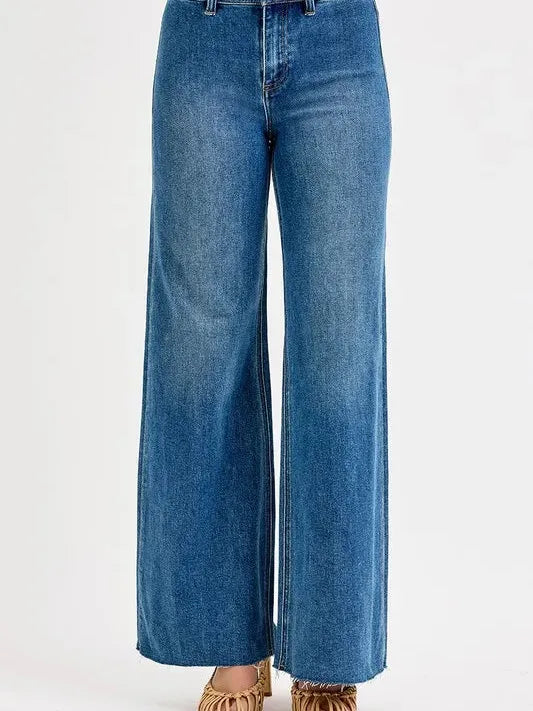 Risen UrbanWave High Waist Wide Leg Jeans in Medium Stone-Women's Jeans-Shop Z & Joxa