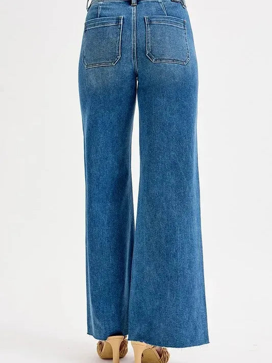 Risen UrbanWave High Waist Wide Leg Jeans in Medium Stone-Women's Jeans-Shop Z & Joxa