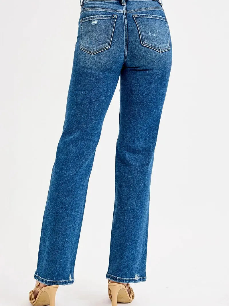 Risen Vintage Edge Tummy Control High-Rise Straight Jeans-Women's Jeans-Shop Z & Joxa
