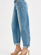 Risen Vintage Mid-rise Roll-Up Barrel Jeans-Women's Jeans-Shop Z & Joxa