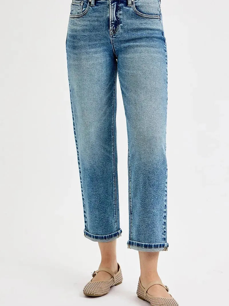 Risen Vintage Vibe High-Rise Crop Boyfriend Jeans-Women's Jeans-Shop Z & Joxa
