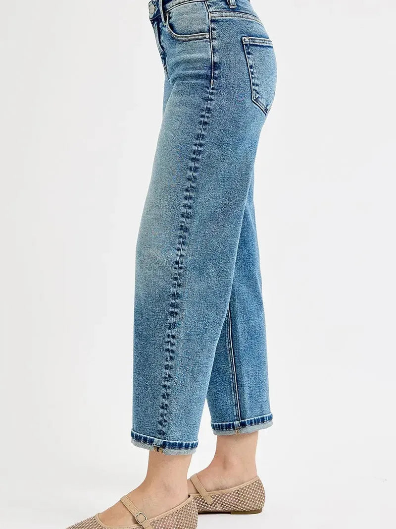 Risen Vintage Vibe High-Rise Crop Boyfriend Jeans-Women's Jeans-Shop Z & Joxa