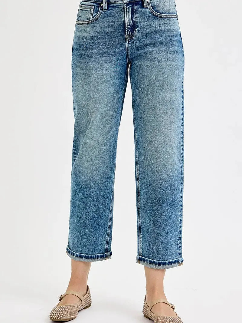 Risen Vintage Vibe High-Rise Crop Boyfriend Jeans-Women's Jeans-Shop Z & Joxa