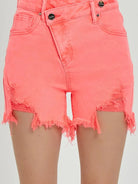 Risen Waist Not, Want Knot Raw Hem Asymmetrical Denim Shorts-Women's Shorts-Shop Z & Joxa