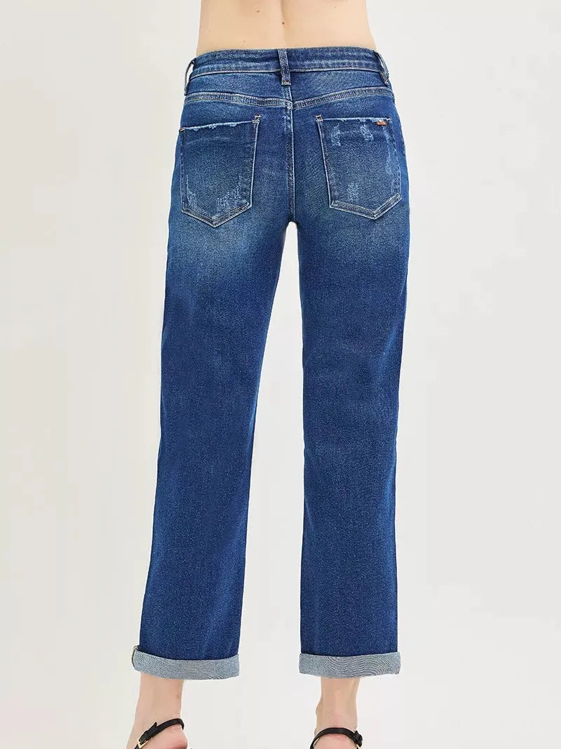Risen Weekend Crush Slouchy Cropped Boyfriend Jeans with Cuffs-Women's Jeans-Shop Z & Joxa