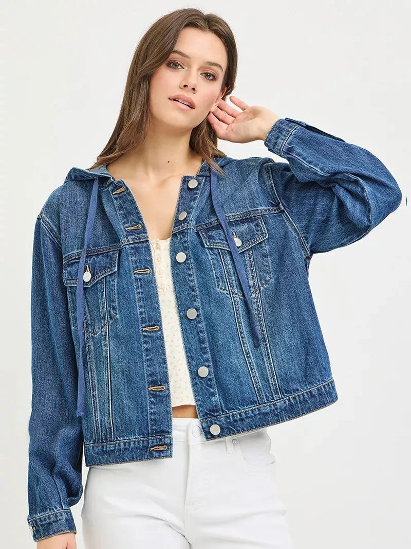 Risen Weekend Layer Basic Denim Jacket with Hoodie-Coats & Jackets-Shop Z & Joxa