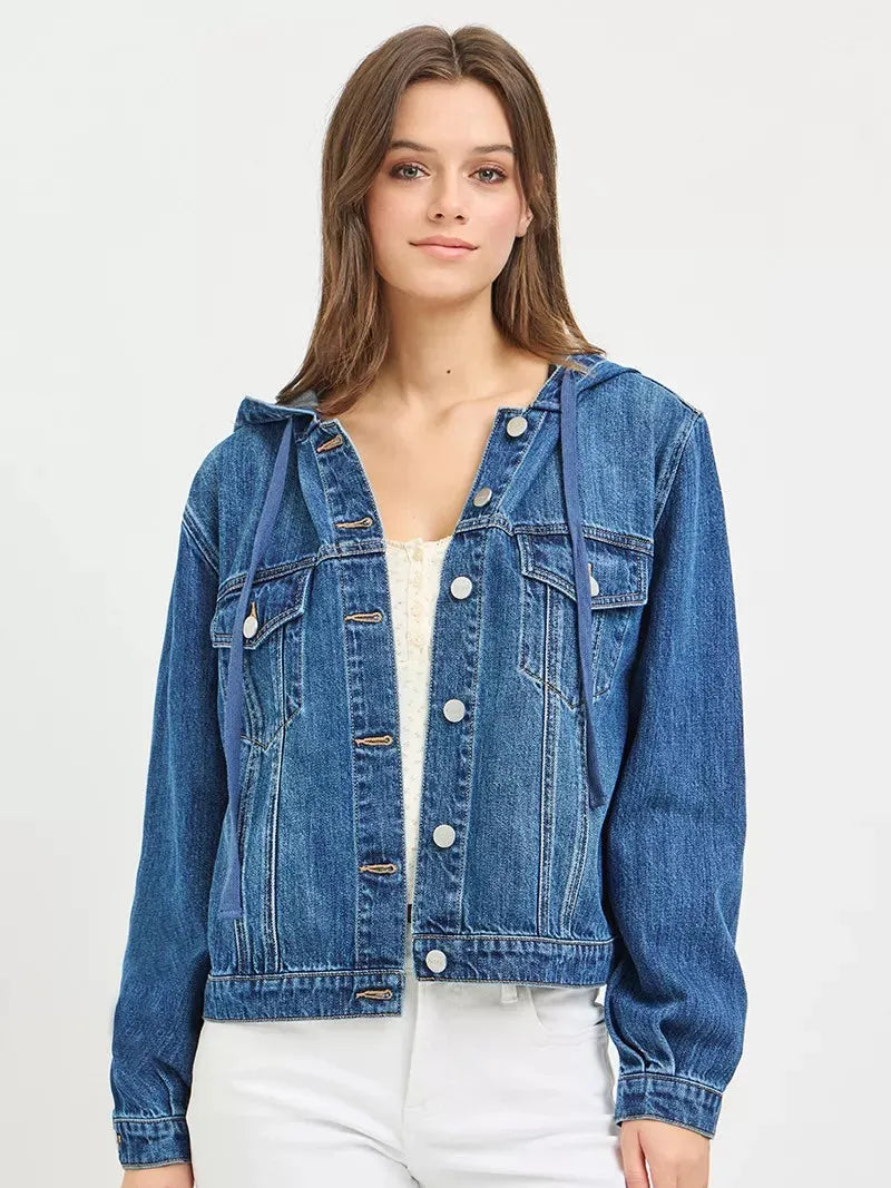 Risen Weekend Layer Basic Denim Jacket with Hoodie-Coats & Jackets-Shop Z & Joxa