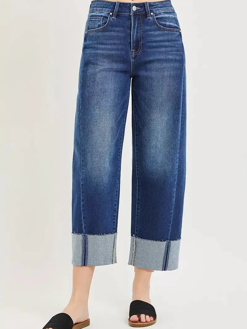 Risen Weekend Muse Slouchy Barrel Cuffed Crop Jeans-Women's Jeans-Shop Z & Joxa