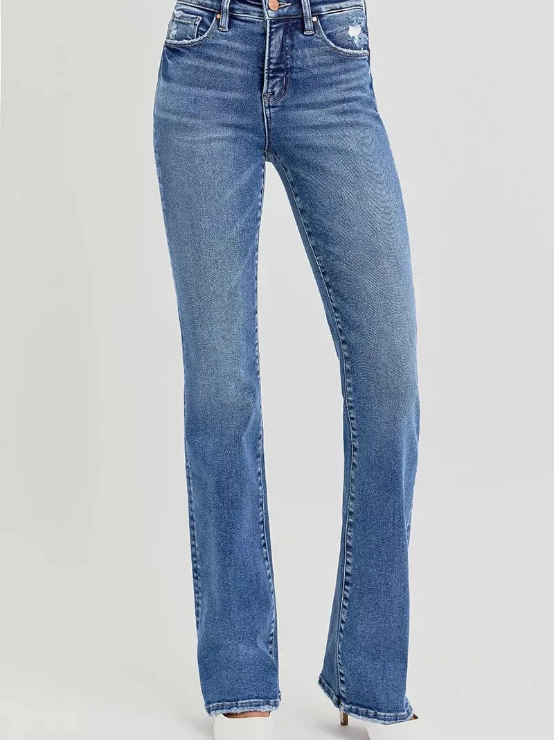 Risen Wild Spirit High Rise Distressed Straight Cut Jeans-Women's Jeans-Shop Z & Joxa