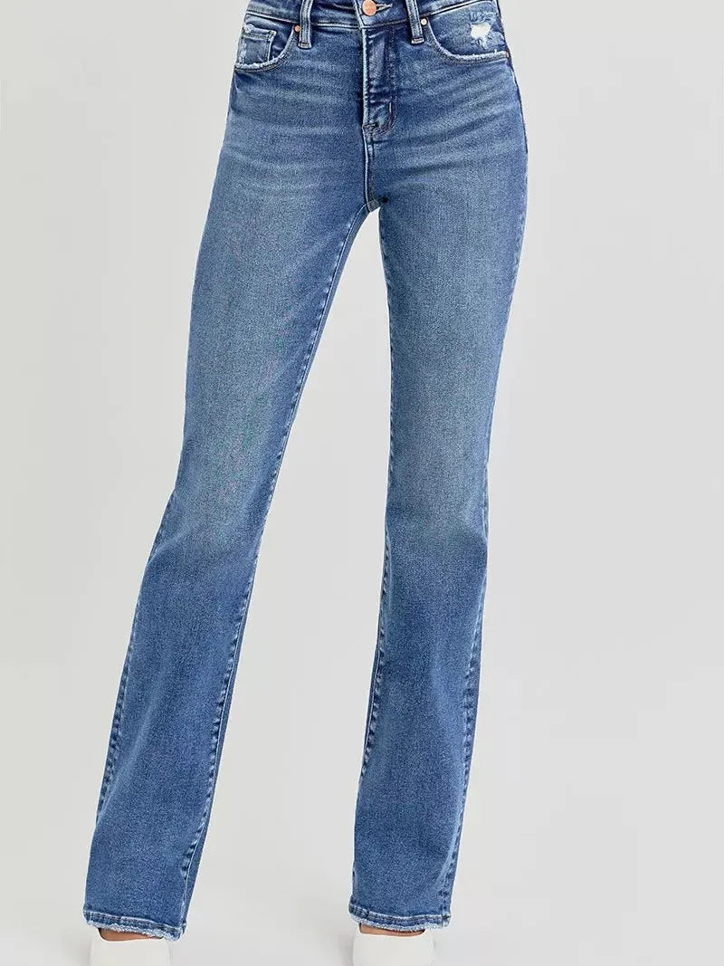 Risen Wild Spirit High Rise Distressed Straight Cut Jeans-Women's Jeans-Shop Z & Joxa