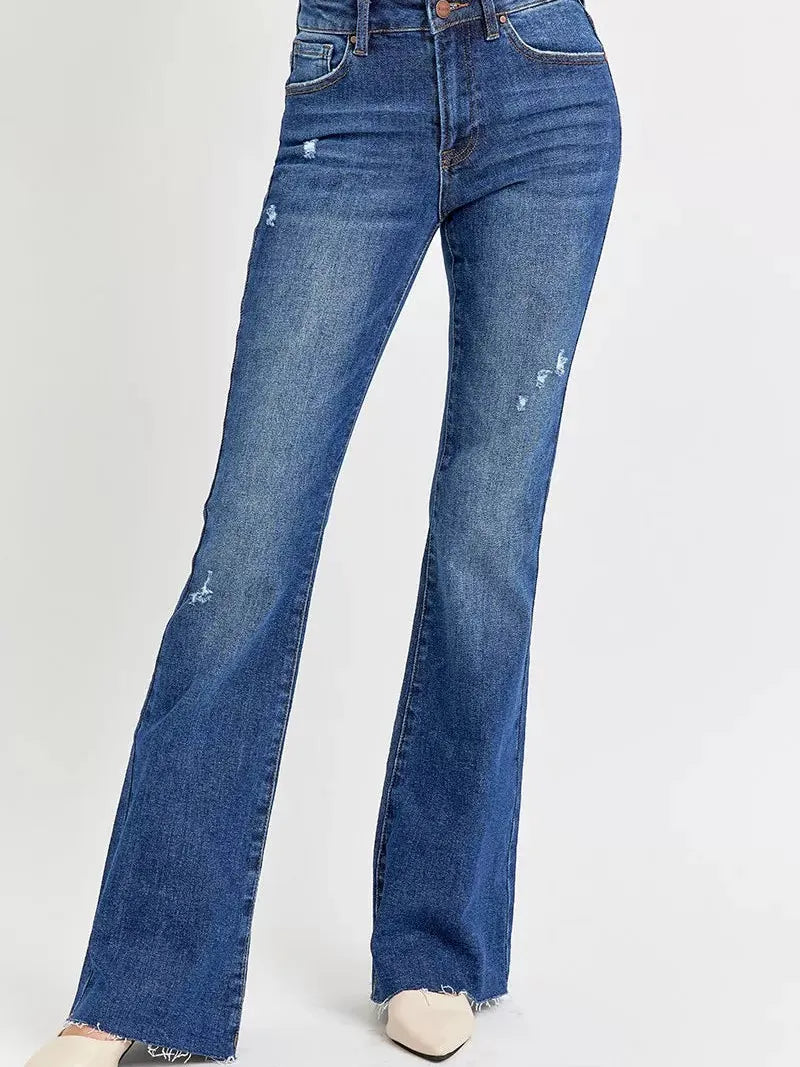 Risen Wild Spirit Mid Rise Distressed Flare Jeans-Women's Jeans-Shop Z & Joxa