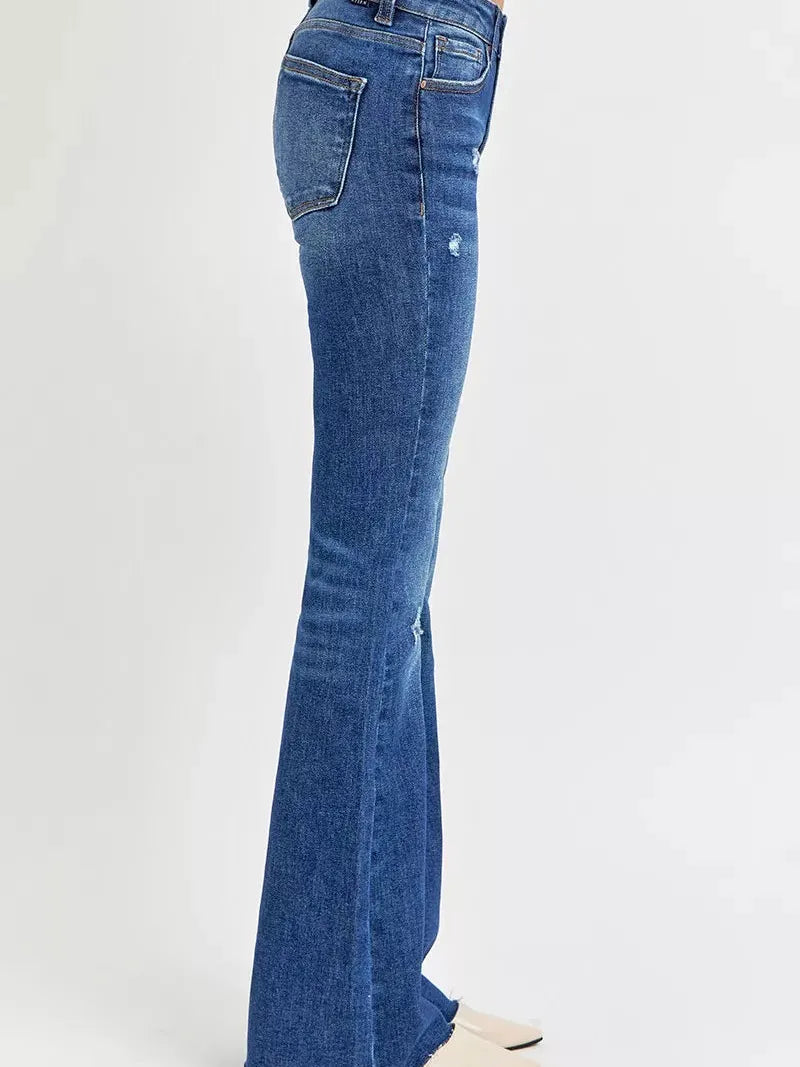 Risen Wild Spirit Mid Rise Distressed Flare Jeans-Women's Jeans-Shop Z & Joxa