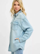 Risen Wild West Western Yoke Relaxed Fit Denim Shirt-Women's Clothing-Shop Z & Joxa