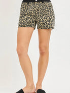 Risen Wild Whisper High Rise Leopard Shorts with Black Waistband-Women's Shorts-Shop Z & Joxa