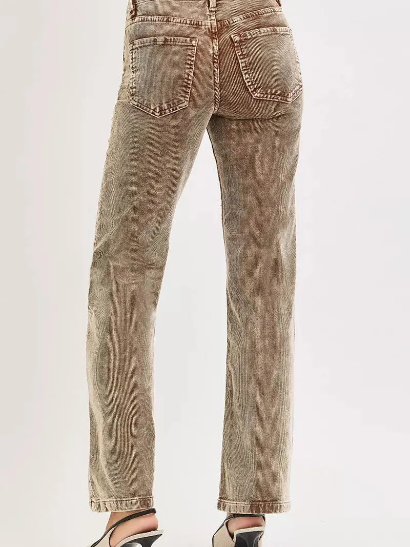 Risen Wildwood Tummy Control Mid Rise Corduroy Pants Driftwood-Women's Pants-Shop Z & Joxa