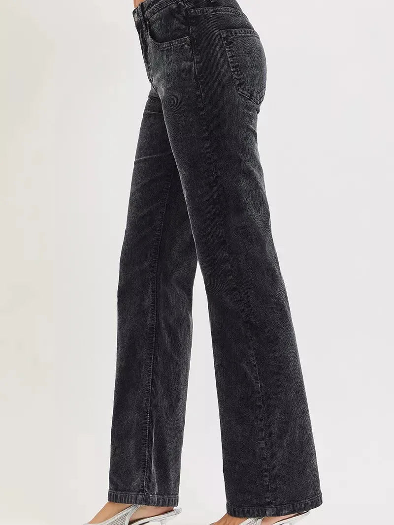 Risen Wildwood Tummy Control Mid Rise Corduroy Pants Raven-Women's Jeans-Shop Z & Joxa