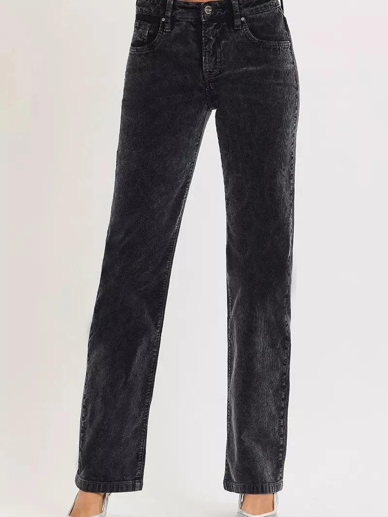 Risen Wildwood Tummy Control Mid Rise Corduroy Pants Raven-Women's Jeans-Shop Z & Joxa