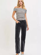 Risen Wildwood Tummy Control Mid Rise Corduroy Pants Raven-Women's Jeans-Shop Z & Joxa