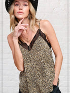 Roam Free Leopard Print Lace Trim Camisole-Women's Shirts & Tops-Shop Z & Joxa