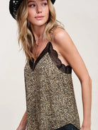Roam Free Leopard Print Lace Trim Camisole-Women's Shirts & Tops-Shop Z & Joxa