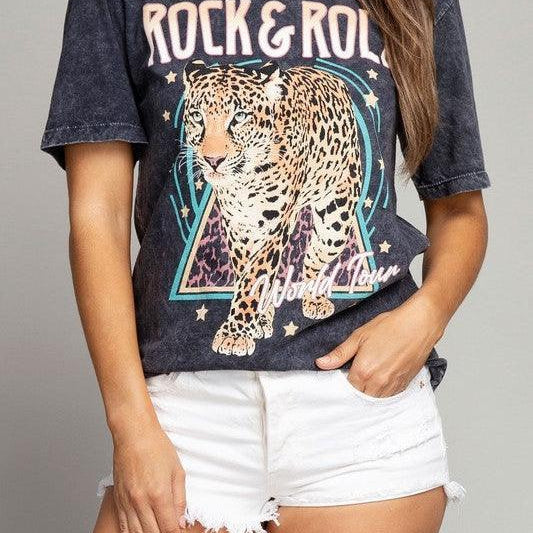 Rock & Roll World Tour Tiger Graphic T-Shirt-Women's Clothing-Shop Z & Joxa