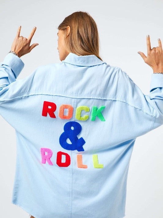 Rock & Roll in Color Long Sleeve Collared Shirt-Women's Clothing-Shop Z & Joxa