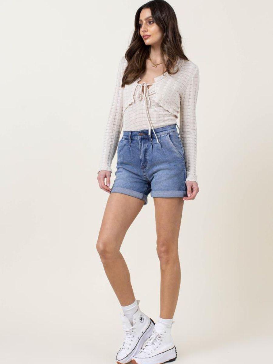 Roll with the Punches Pin Tuck Denim Shorts-Women's Clothing-Shop Z & Joxa