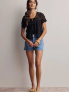 Romantic Edge Black Floral Lace Tie-Front Top-Women's Shirts & Tops-Shop Z & Joxa