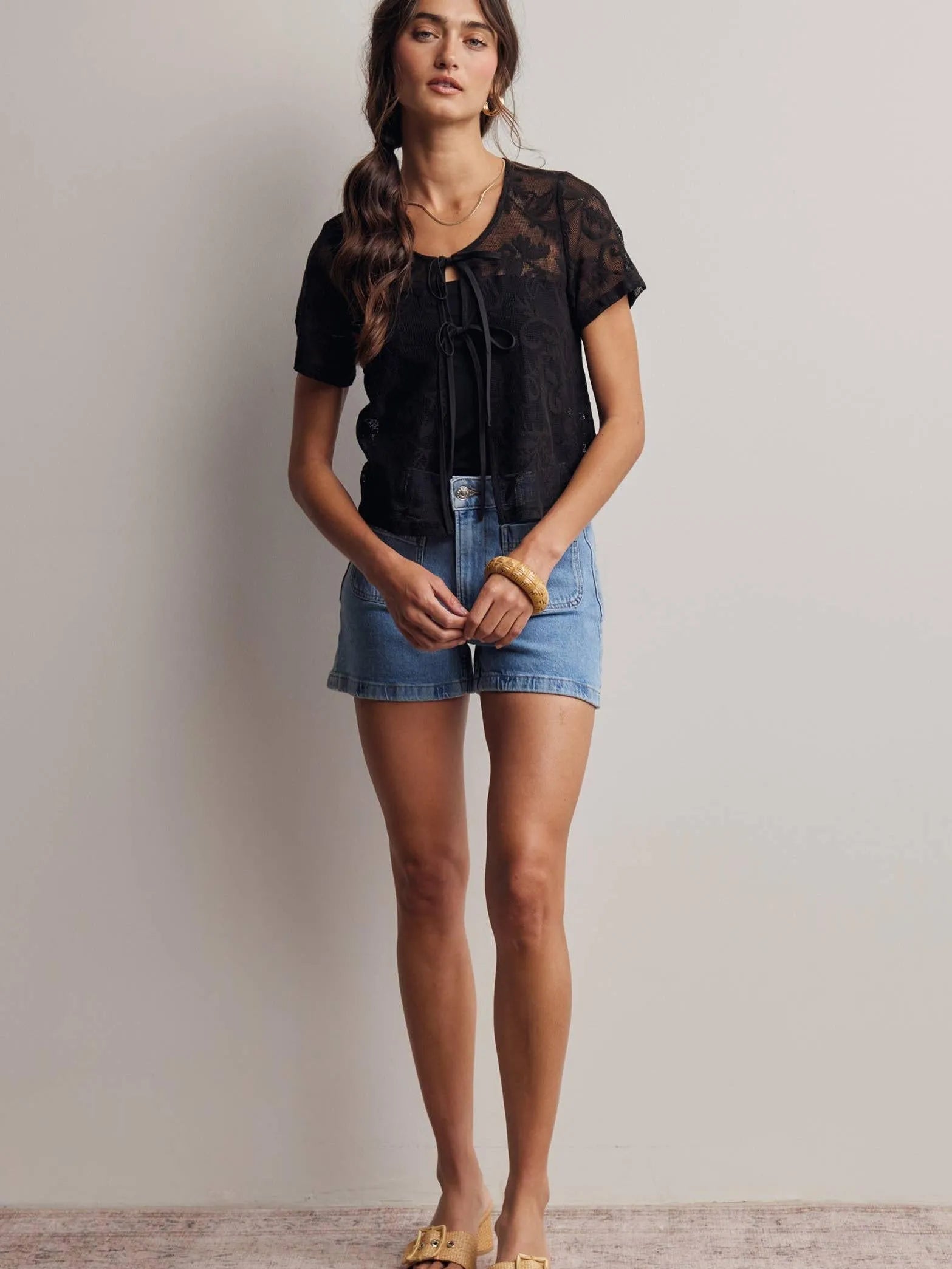 Romantic Edge Black Floral Lace Tie-Front Top-Women's Shirts & Tops-Shop Z & Joxa