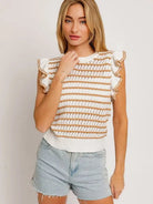 Ruffle Me Up Round Neck Striped Knit Top-Women's Clothing-Shop Z & Joxa