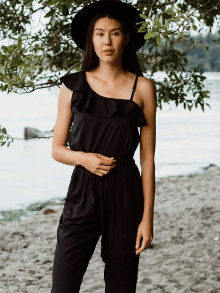Ruffle Shoulder Black Jumpsuit | Ethical Fashion-Women's Clothing-Shop Z & Joxa