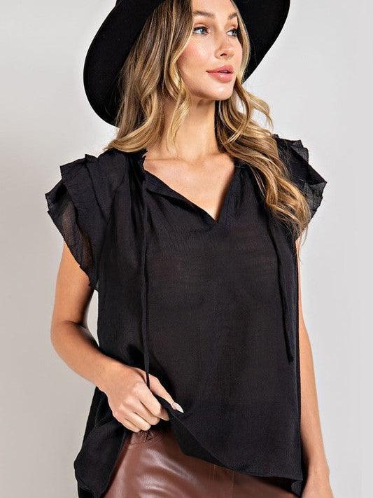 Ruffle Up Short Sleeve Blouse with Ruffle Tiers-Women's Clothing-Shop Z & Joxa