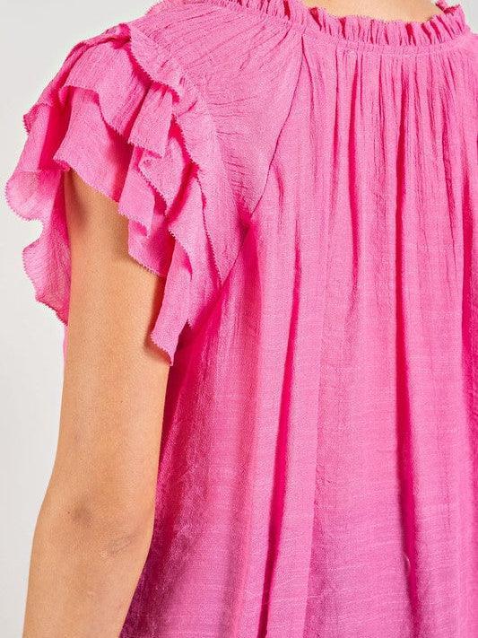 Ruffle Up Short Sleeve Blouse with Ruffle Tiers-Women's Clothing-Shop Z & Joxa