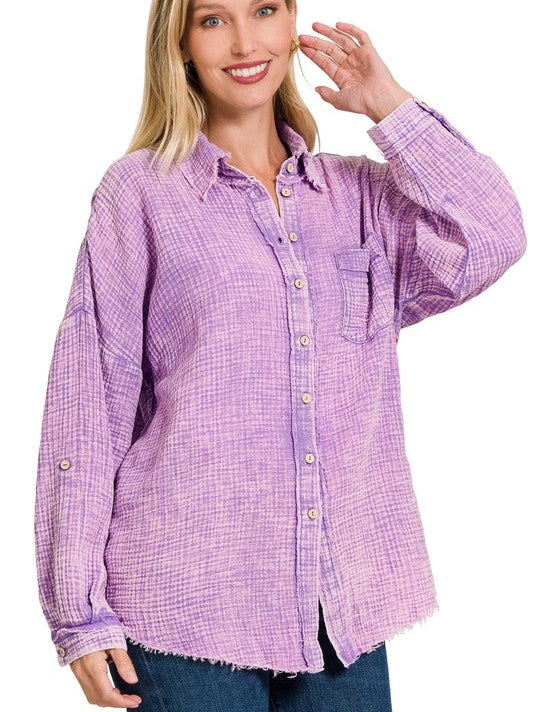 Rugged Comfort Light Weight Double Gauze Button Down Shirt-Women's Clothing-Shop Z & Joxa