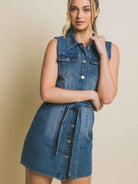 Ruling My World Denim Sleeveless Button Up Dress with Waist Tie-Women's Clothing-Shop Z & Joxa