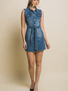 Ruling My World Denim Sleeveless Button Up Dress with Waist Tie-Women's Clothing-Shop Z & Joxa