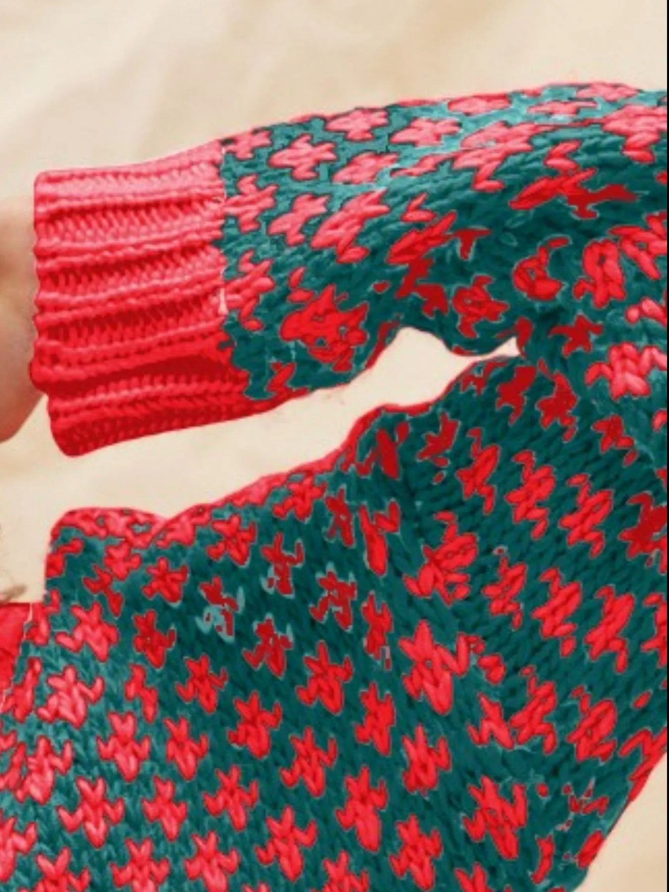 SO ME Holiday Festive Color Block Textured Christmas V Neck Sweater-Women's Shirts & Tops-Shop Z & Joxa