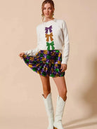 SO ME Let the Sparkle Sparkle Sequin Checker Mardi Gras Mini Skirt-Women's Skirts & Skorts-Shop Z & Joxa