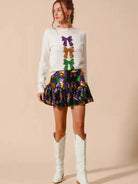 SO ME Let the Sparkle Sparkle Sequin Checker Mardi Gras Mini Skirt-Women's Skirts & Skorts-Shop Z & Joxa