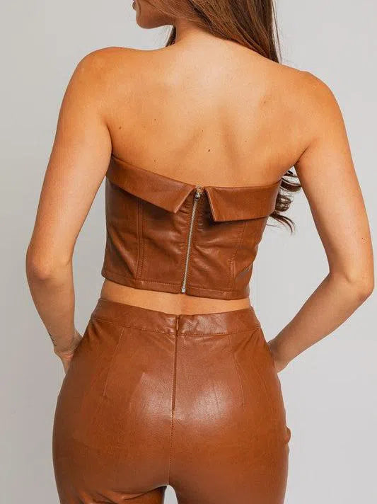 Sassy Club Lis Faux Leather Corset Bustier Top-Women's Shirts & Tops-Shop Z & Joxa