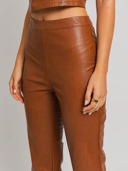 Sassy Club Lis Straight Leg Faux Leather Crop Pants-Women's Pants-Shop Z & Joxa