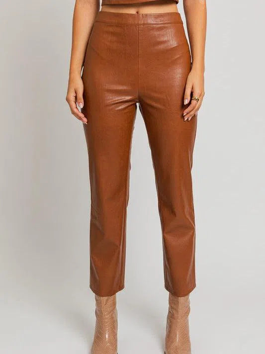 Sassy Club Lis Straight Leg Faux Leather Crop Pants-Women's Pants-Shop Z & Joxa