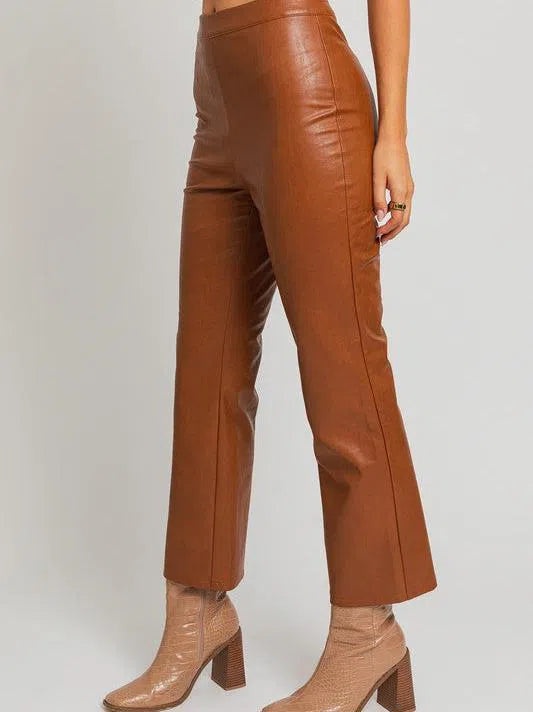 Sassy Club Lis Straight Leg Faux Leather Crop Pants-Women's Pants-Shop Z & Joxa